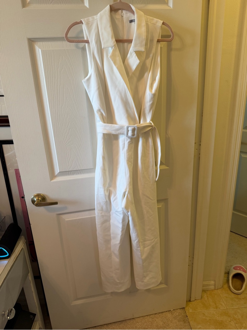 Tart Sleeveless White Belted Jumpsuit